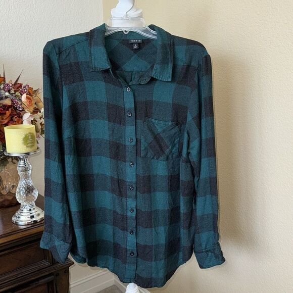 Torrid Green Plaid Pocket Shirt - Brushed Rayon Size 2X - Picture 3 of 4